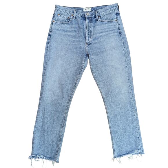 AGOLDE Riley High Rise Straight Jeans Size 30 Light Wash Raw Hem USA Made - Picture 2 of 6